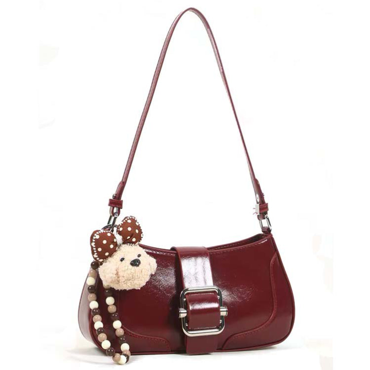 Glossy Buckle Shoulder Bag