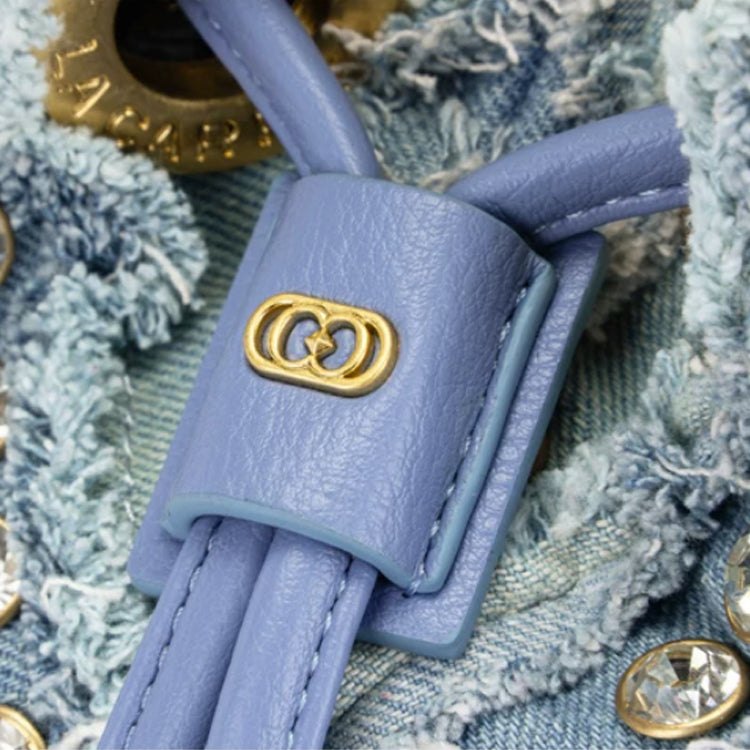 Denim Studded Bucket Bag