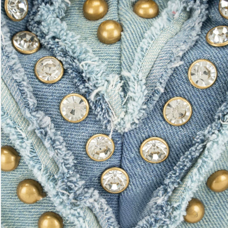 Denim Studded Bucket Bag