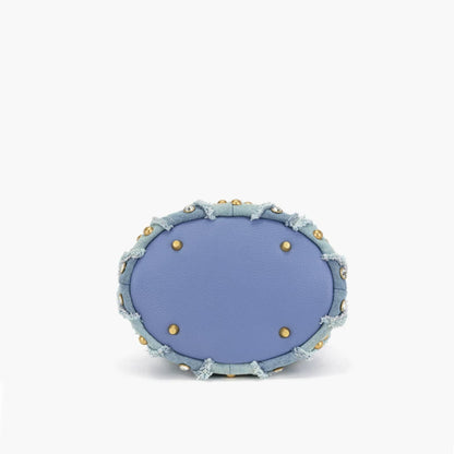 Denim Studded Bucket Bag