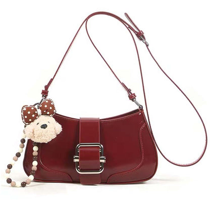 Glossy Buckle Shoulder Bag