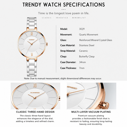 Women's Minimalist Ceramic Watch – Blue Dial