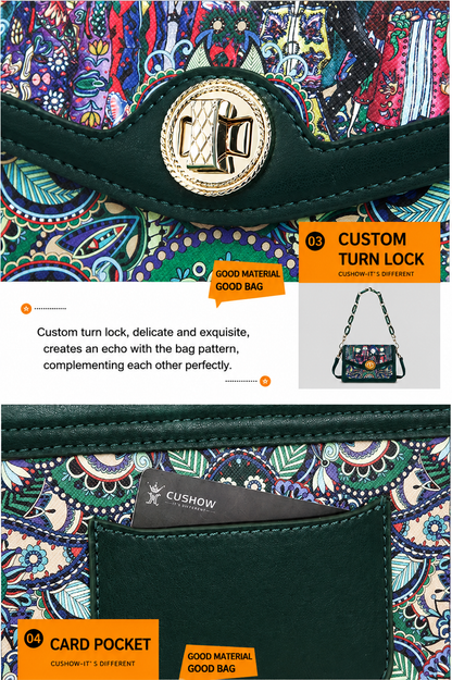 Women's Vintage Printed Crossbody Handbag – Green