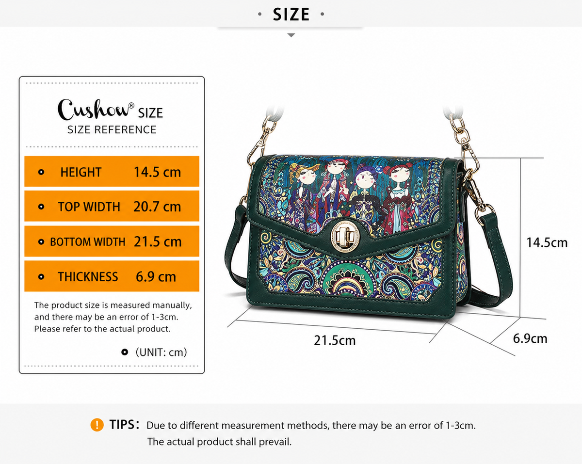 Women's Vintage Printed Crossbody Handbag – Green