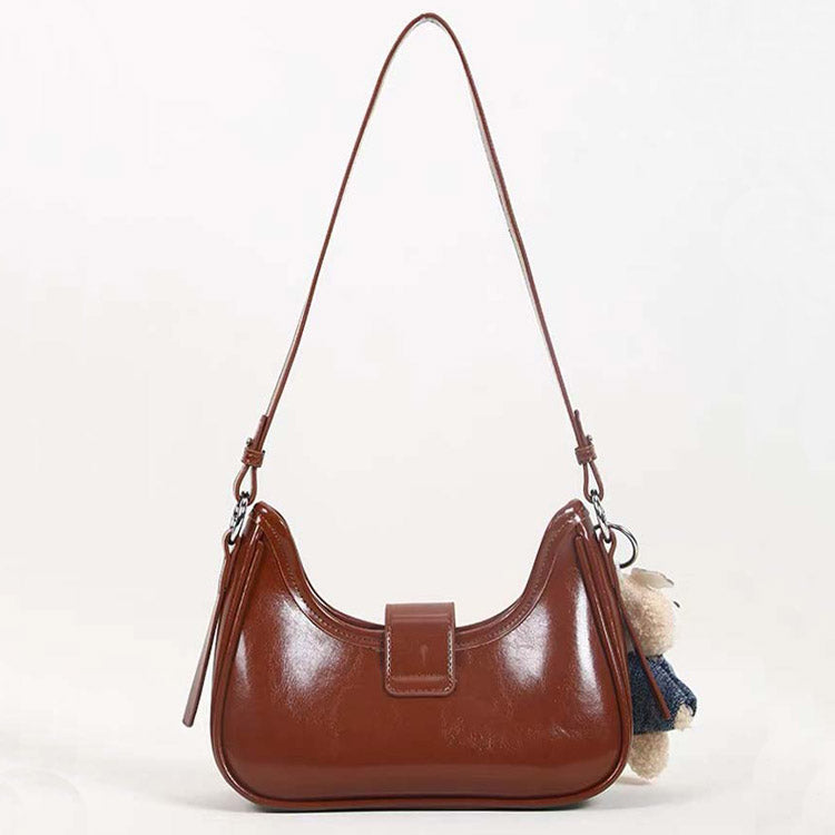 Denim Contrast Shoulder Bag with Bear Charm