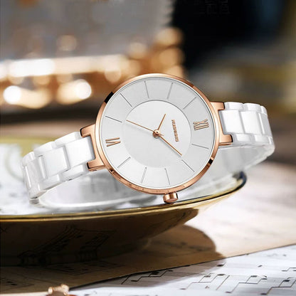 Women's Minimalist Ceramic Watch – Blue Dial