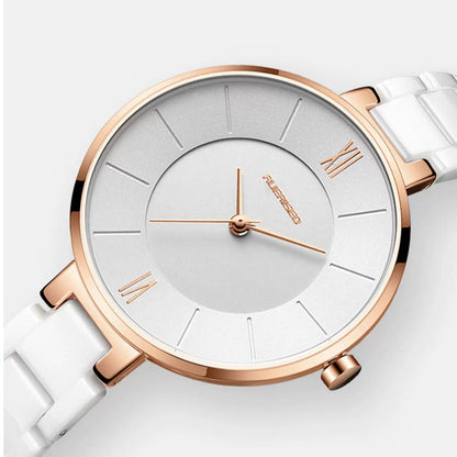 Women's Minimalist Ceramic Watch – Blue Dial