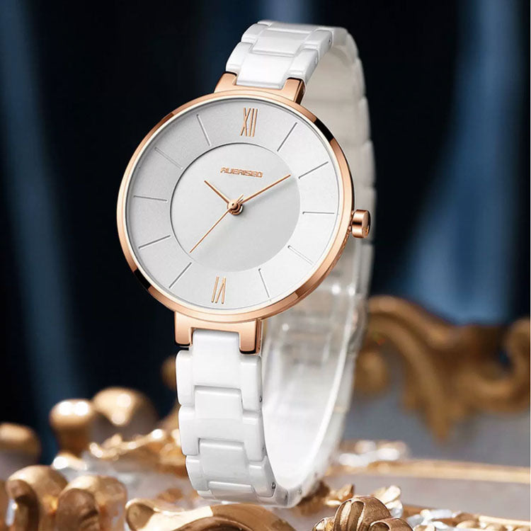Women's Minimalist Ceramic Watch – Blue Dial