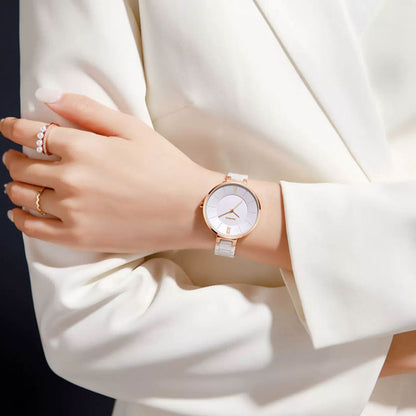 Women's Minimalist Ceramic Watch – Blue Dial