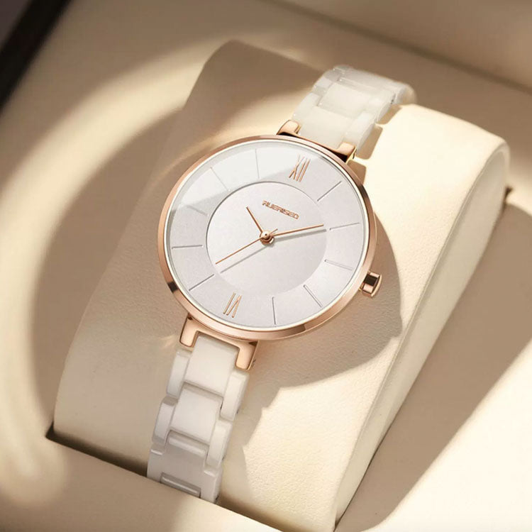 Women's Minimalist Ceramic Watch – Blue Dial