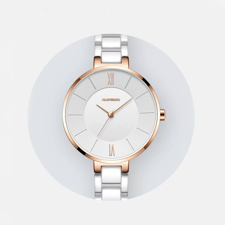 Women's Minimalist Ceramic Watch – Blue Dial