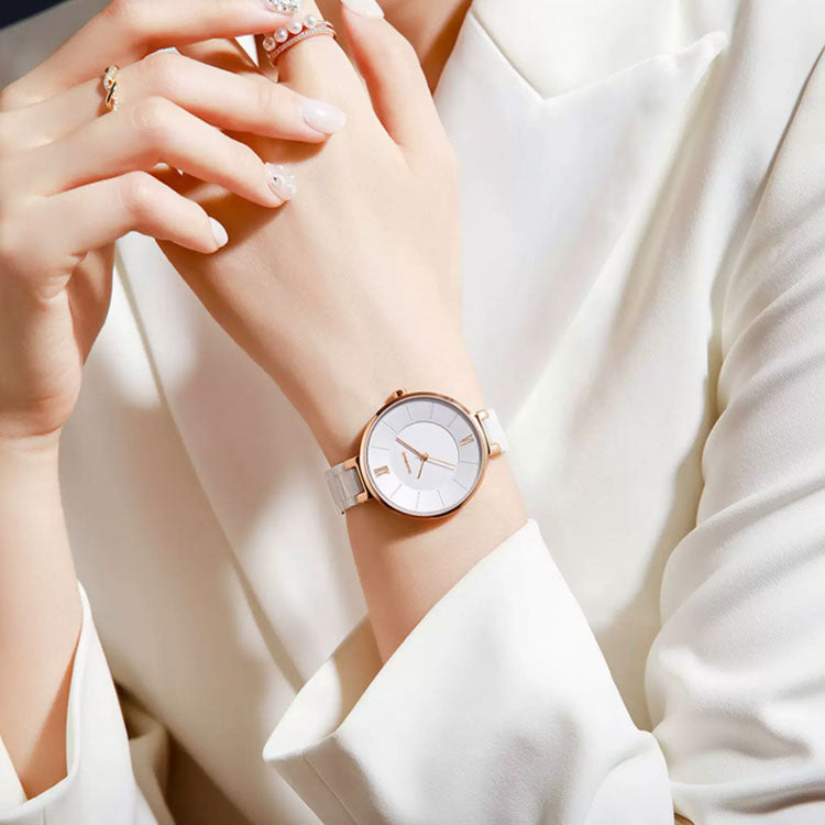Women's Minimalist Ceramic Watch – Blue Dial