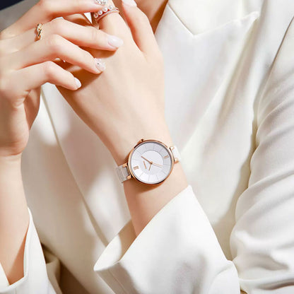 Women's Minimalist Ceramic Watch – Blue Dial