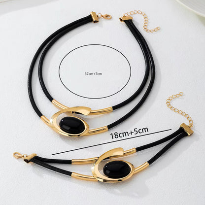 Modern Black Cord Necklace & Bracelet Set