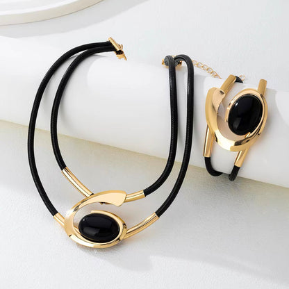 Modern Black Cord Necklace & Bracelet Set