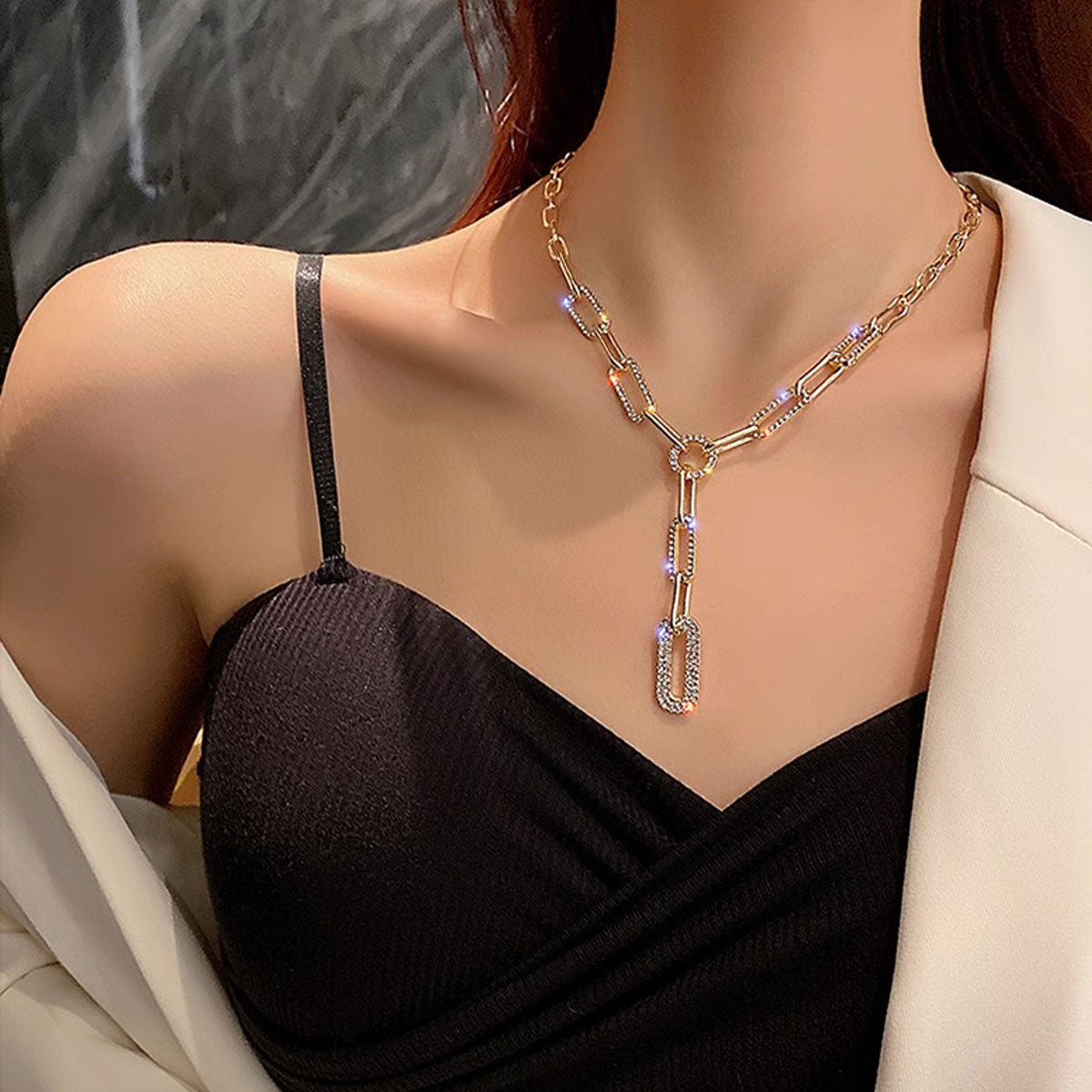 Luxury Crystal Link Y-Chain Necklace