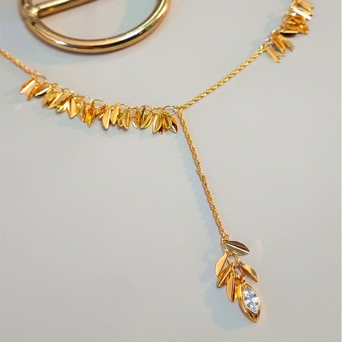 Elegant Leaf Crystal Y Necklace