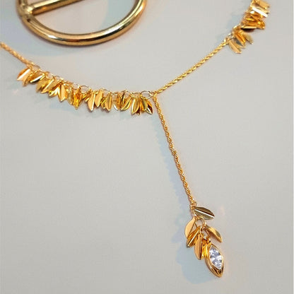 Elegant Leaf Crystal Y Necklace