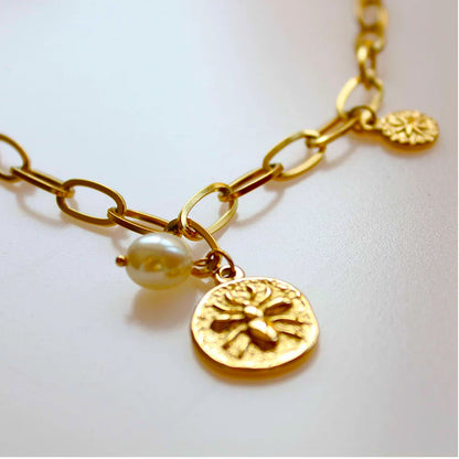 Vintage Coin Charm Pearl Necklace
