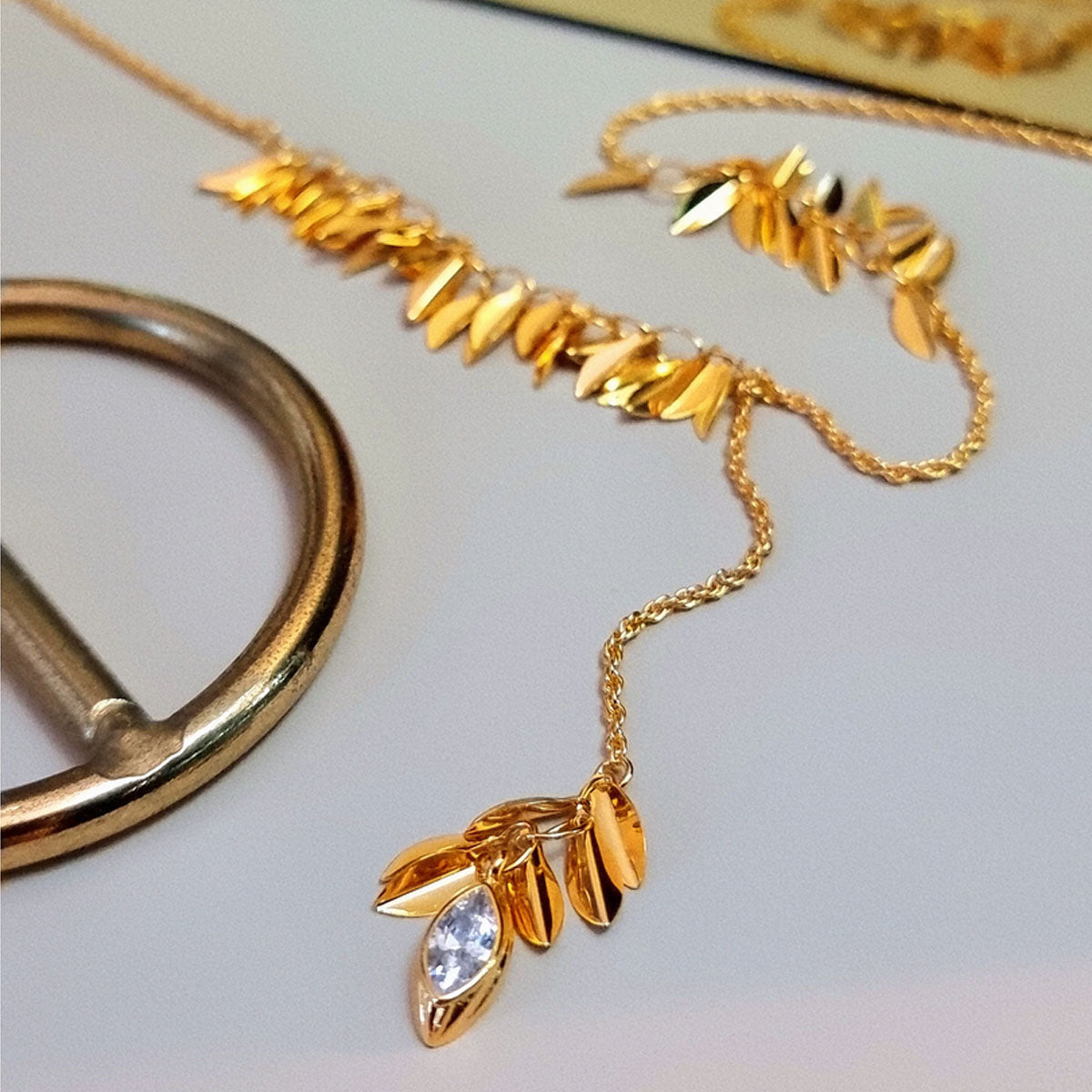 Elegant Leaf Crystal Y Necklace