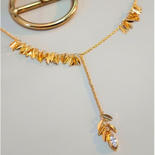 Elegant Leaf Crystal Y Necklace