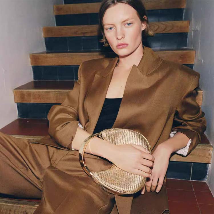 Woven Metallic Handle Shoulder Bag